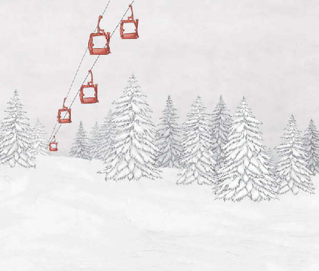 Papier peint montagne télécabine rouge - Muralconcept