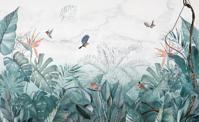Papel pintado Selva de mármol azul