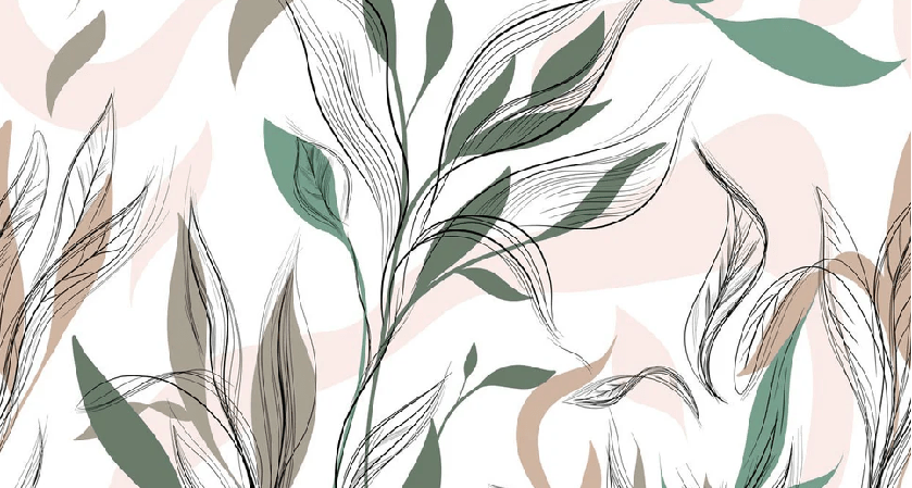 Papel pintado panorámico con motivos florales gráficos