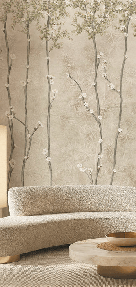 Papier peint panoramique branches japandi - Muralconcept