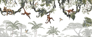 Papier peint enfant jeu de singes - Muralconcept