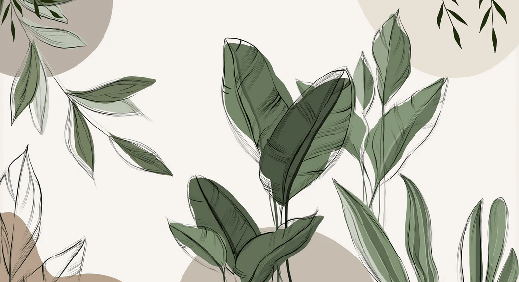 Papier peint panoramique végétal graphique taupe