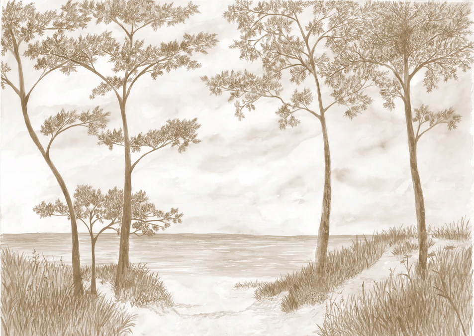 Papier peint Pins maritimes et dunes - Sépia - Muralconcept