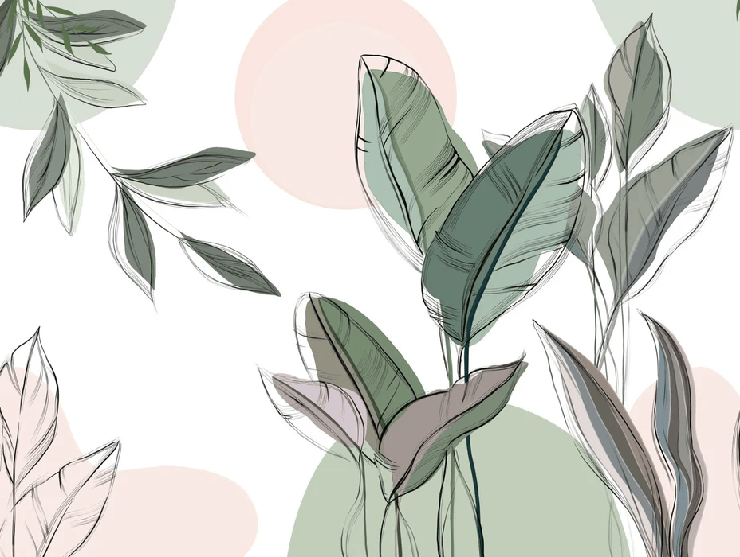 Papier peint panoramique végétal graphique vert