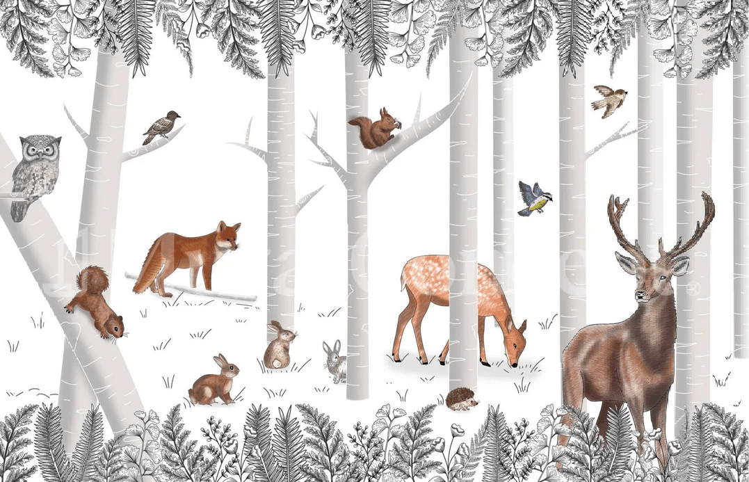 Papel pintado «Bosque encantado y sus animales»