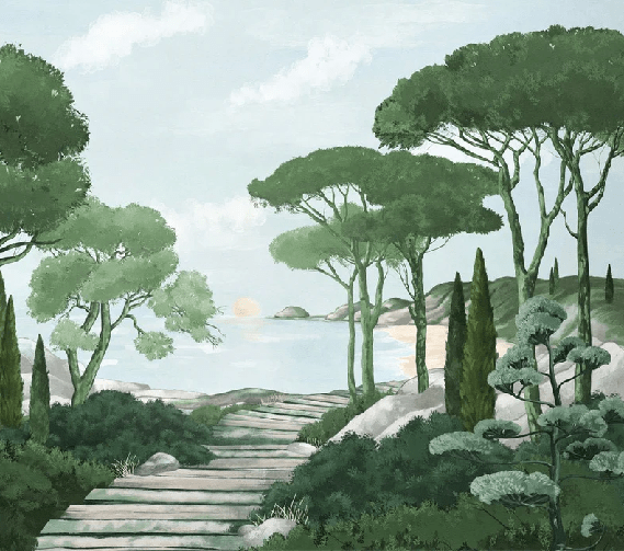 Papier peint balade dans les calanques vert