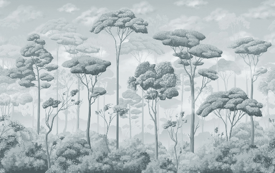 Papier peint panoramique pinède volupté bleu argent - Muralconcept