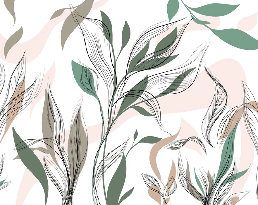 Papel pintado panorámico con motivos florales gráficos