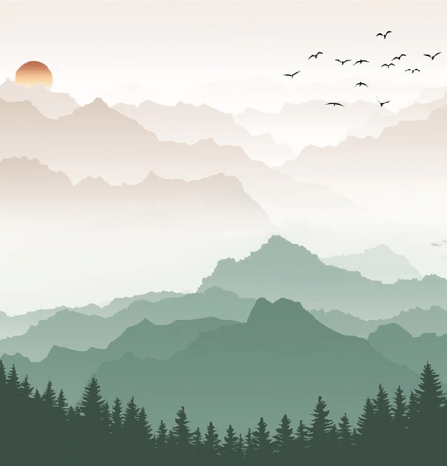 Papel pintado montaña en bruma terracota