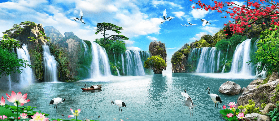 Papel pintado panorámico Cascada Asia Zen