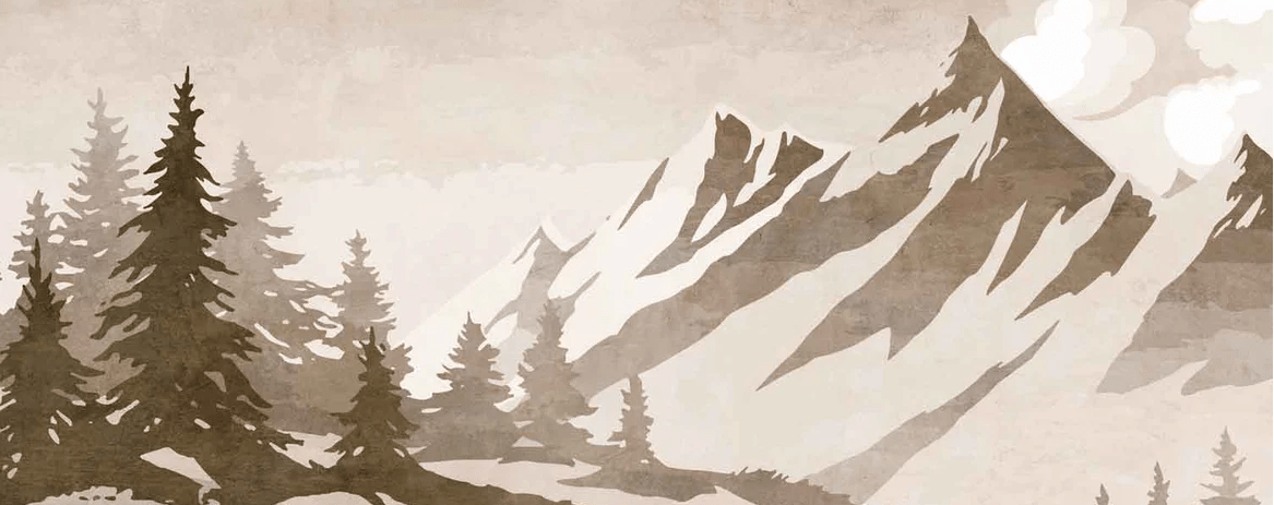 Papel pintado con abetos y montañas vintage en sepia