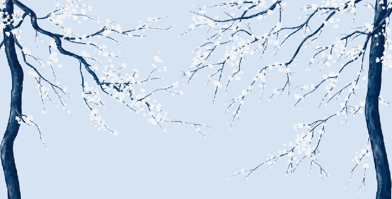 Papel pintado panorámico con flores Sakura