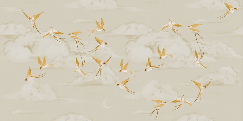 Papier peint bureau envol oiseau doré - Muralconcept