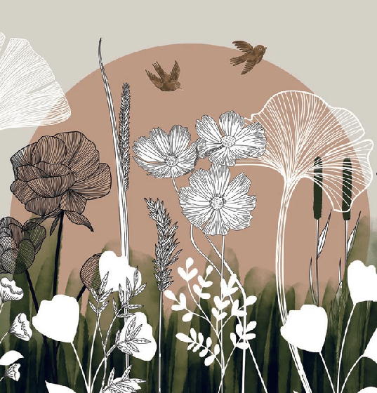 Papier peint panoramique illustration florale