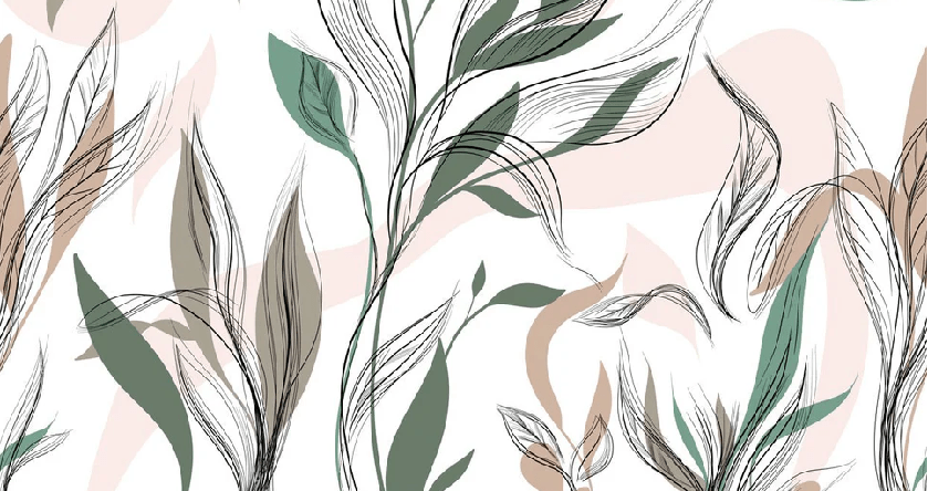 Papel pintado panorámico con motivos florales gráficos