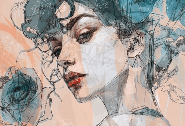 Papier peint visage féminin blue rose