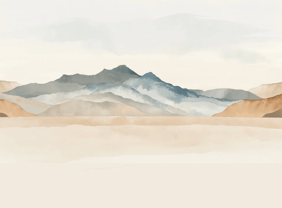 Papier peint panoramique montagne aquarelle pastel – Décor mural paysage apaisant - Muralconcept