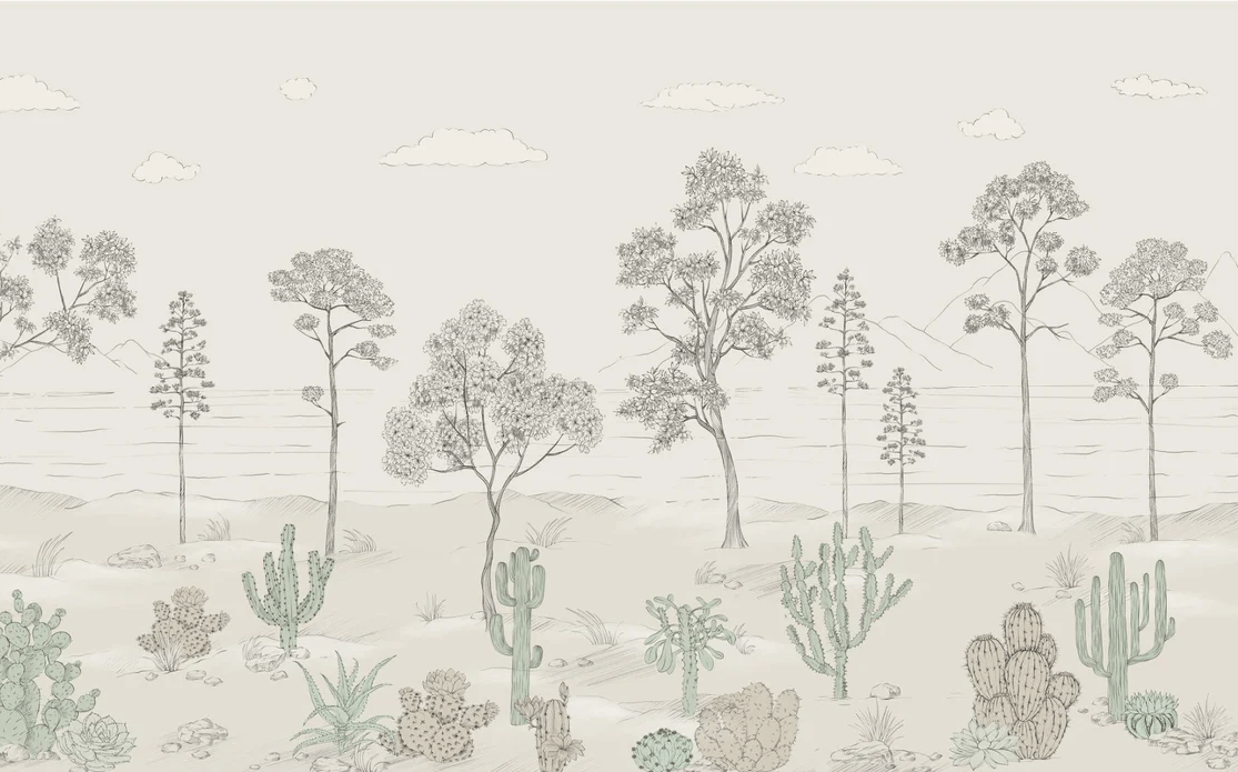 Papier peint oasis cactus tropical vert, XXL, tendance