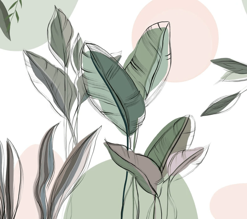 Papier peint panoramique végétal graphique vert - Muralconcept