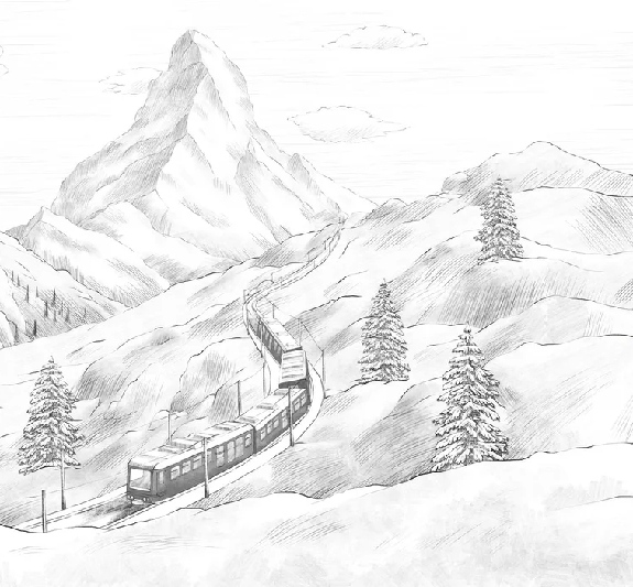 Papier peint panoramique Mont Cervin noir et blanc