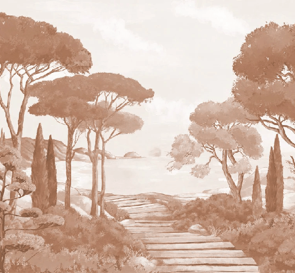 Papier peint balade dans les calanques terracotta, XXL, tendance