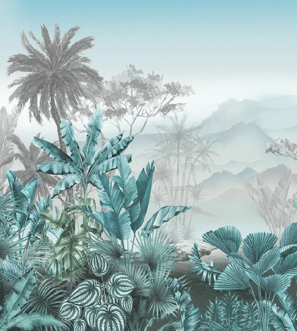 Papier peint tendance tropical bleu - Muralconcept