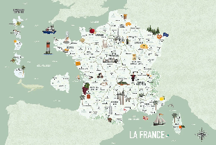 Papel pintado Mapa infantil verde de Francia