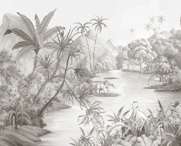 Papier peint panoramique jungle pittoresque - Muralconcept