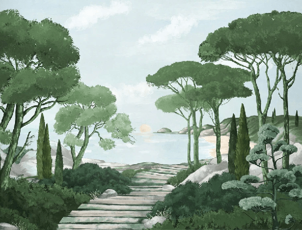 Papier peint balade dans les calanques vert