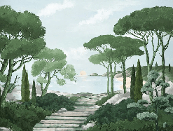 Papier peint balade dans les calanques vert