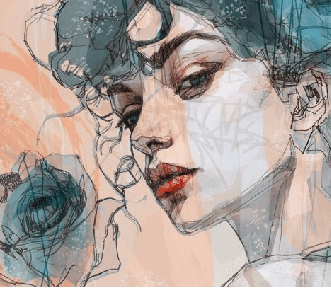 Papier peint visage féminin blue rose