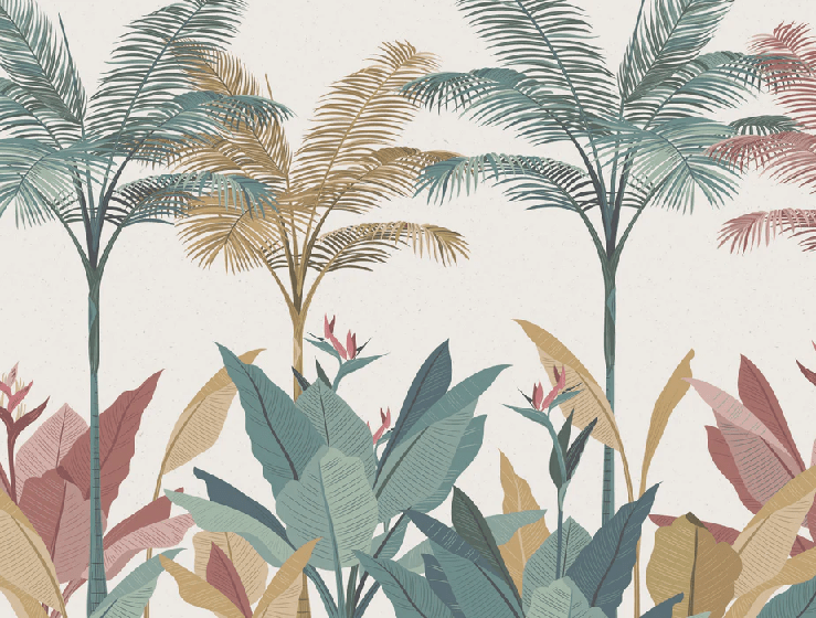 Papel pintado panorámico selva colorida