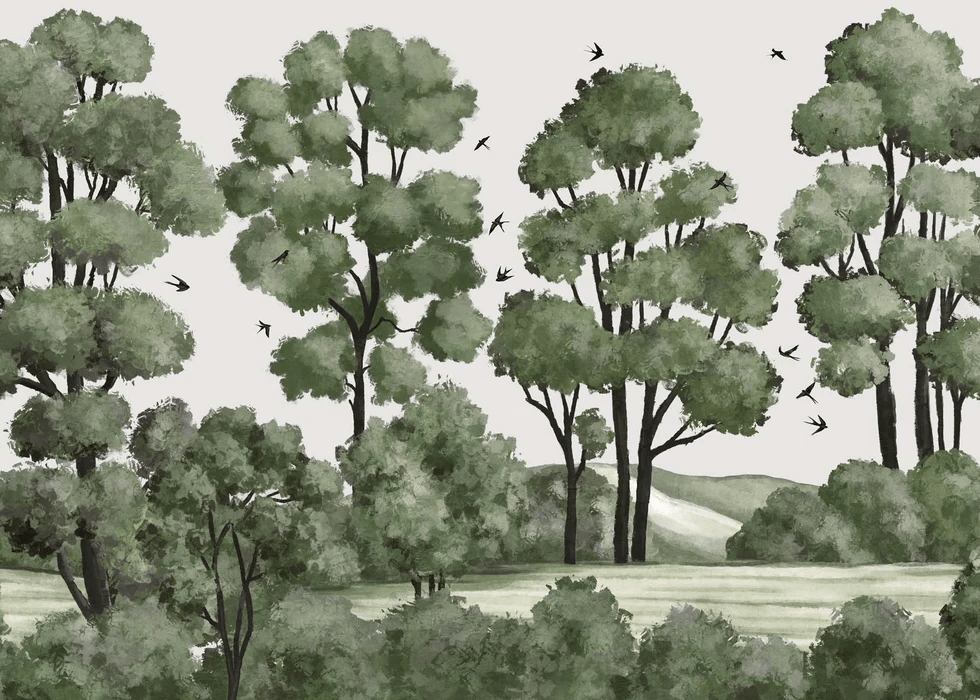 Papier peint paysage rivière forêt vert
