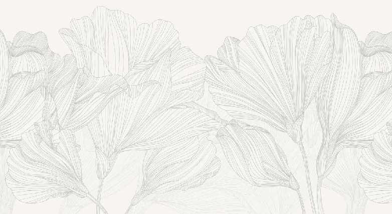 Papier peint panoramique gris et blanc valse des fleurs - Muralconcept