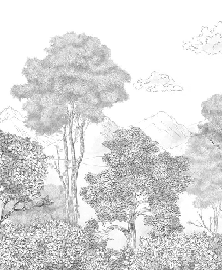 Papier peint panoramique Forêts et Monts Crayonnés - Muralconcept