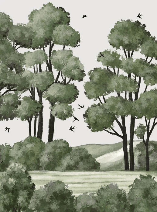 Papier peint paysage rivière forêt vert