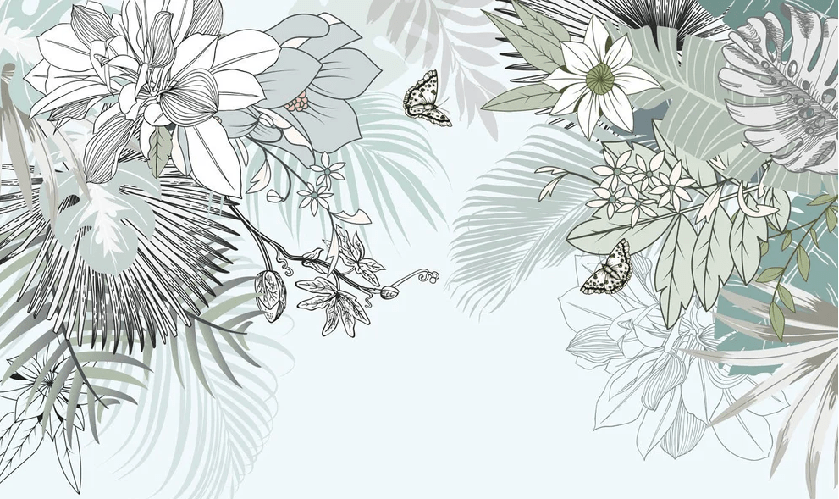 Papier peint tendance nature plante vert d'eau