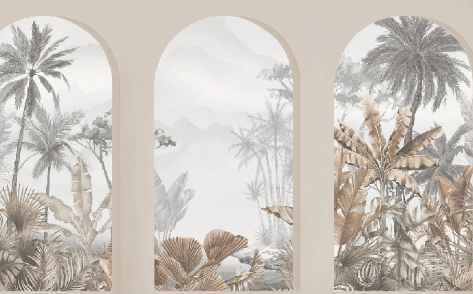 Papier peint arches tropicales sépia - Muralconcept