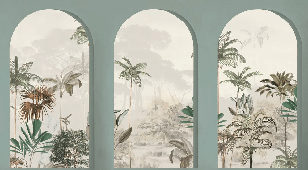 Papier peint arches luxuriantes vert - Muralconcept