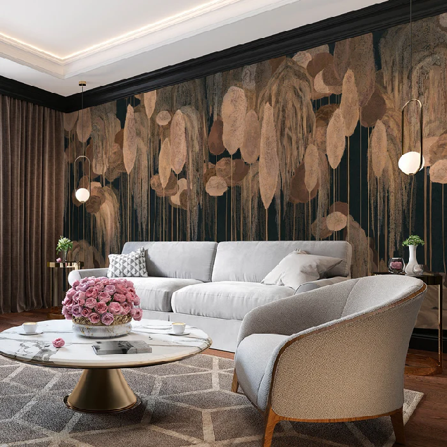 Papier peint cyprès méditerranéen abstrait - Muralconcept