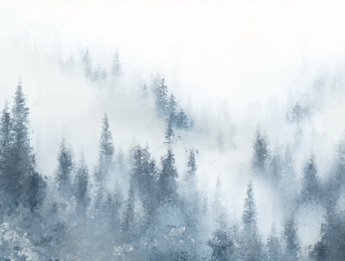 Papel pintado restaurante abeto niebla azul acuarela