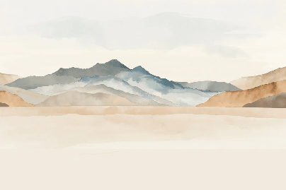 Papier peint panoramique montagne aquarelle pastel – Décor mural paysage apaisant - Muralconcept