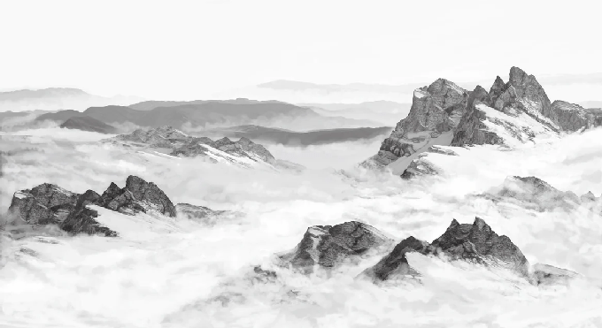 Papier peint panoramique montagne noir et blanc - Muralconcept