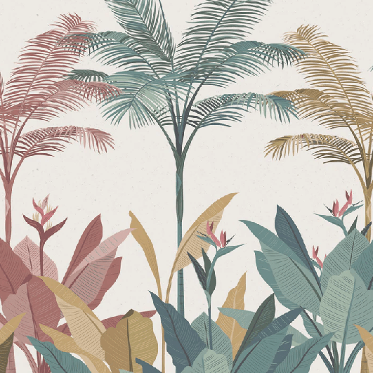 Papel pintado panorámico selva colorida