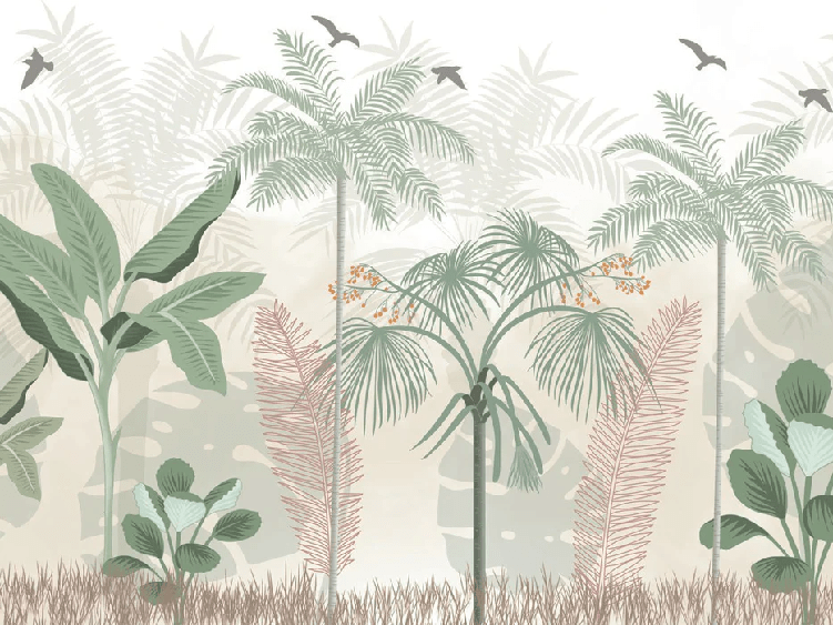 Papier peint panoramique jungle pastel