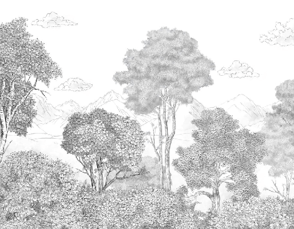 Papier peint panoramique Forêts et Monts Crayonnés