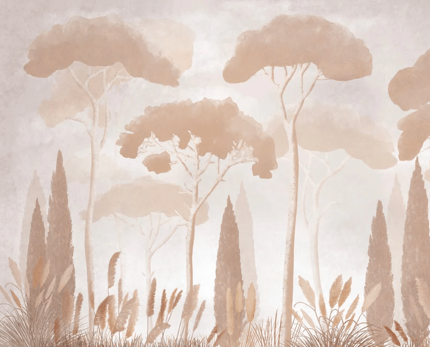 Papel pintado sepia cipreses pinos