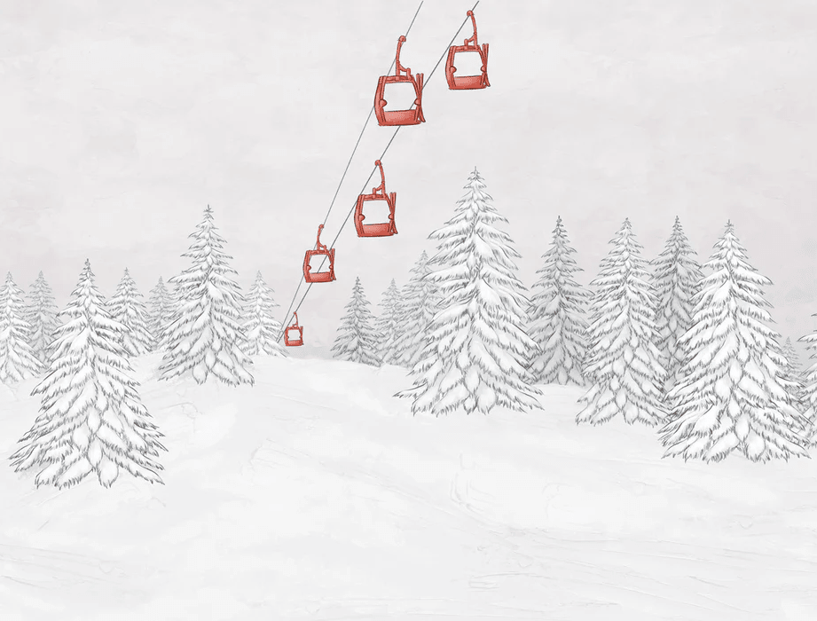 Papier peint montagne télécabine rouge - Muralconcept