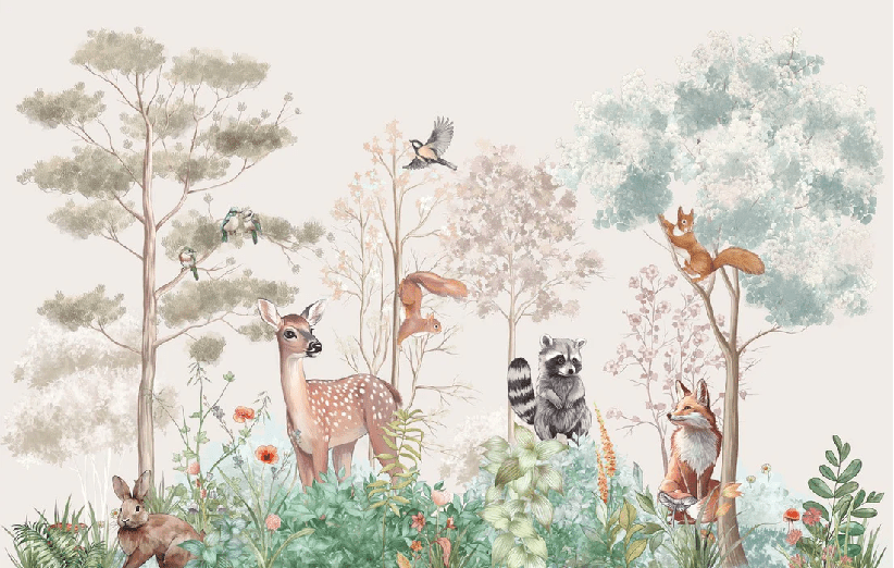 Papel pintado para habitación infantil «Naturaleza mágica» beige
