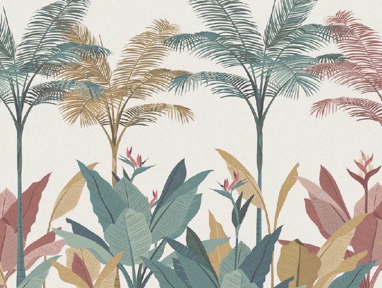Papier peint panoramique jungle colorée